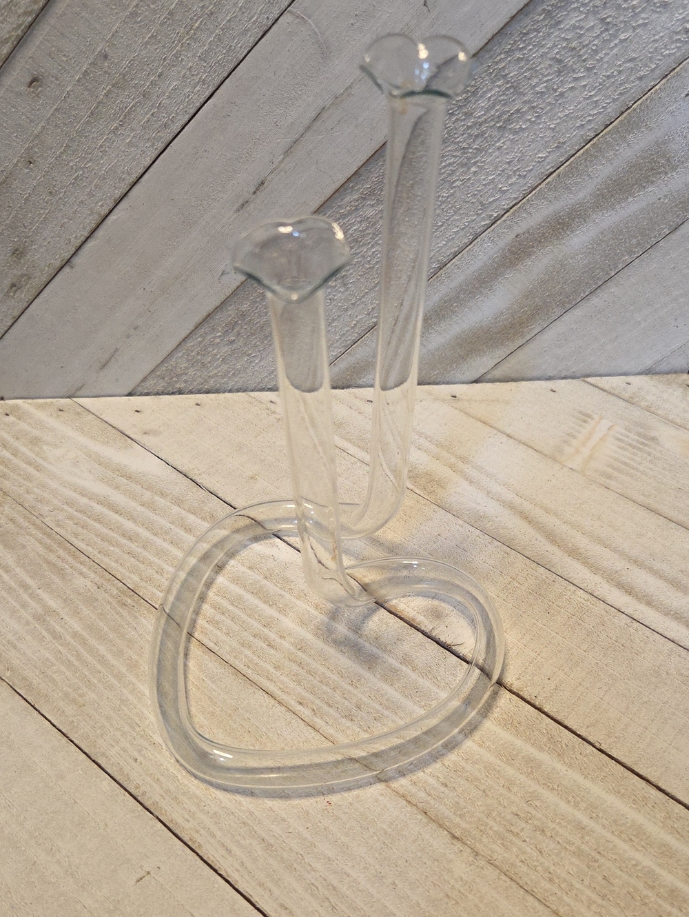 Vintage Glass Tube Hand Blown Double Bud Vase Heart Shaped
